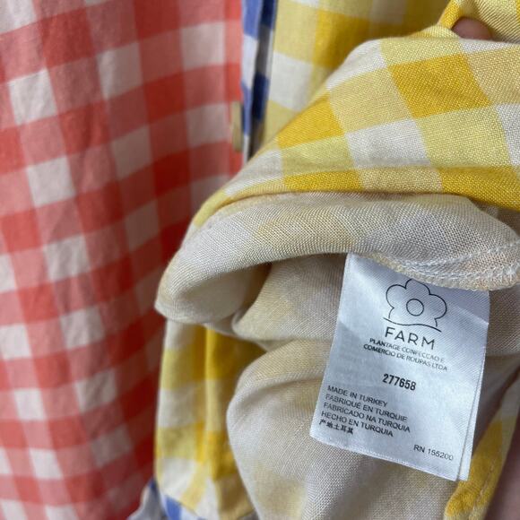 Anthropologies Farm Rio Surf Buttondown Short Sleeve Plaid Linen Blend‎ Sz Small - Picture 5 of 7